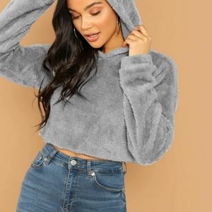 SHEIN Drop Shoulder Crop Teddy Hoodie